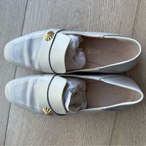Stuart Weitzman Cream Loafers with Gold Accent